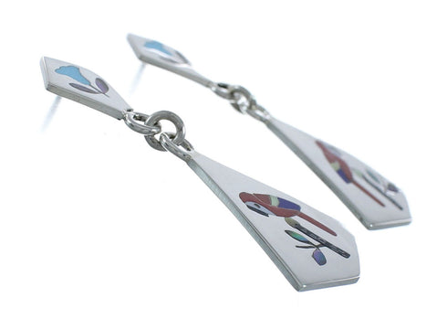 Multicolor Inlay Parrot Genuine Sterling Silver Zuni Earrings NN20339
